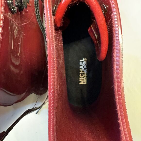 Michael Kors Tavie Burgundy Patent Lace-Up Rain Boots Womens 9 Combat Style - Picture 9 of 15